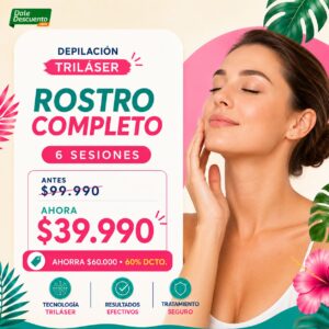 Paga $39.990 | 6 Sesiones de Depilación Triláser en Rostro Completo